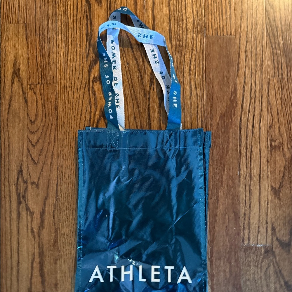 Athleta Metallic Blue Reusable Tote with White Accents